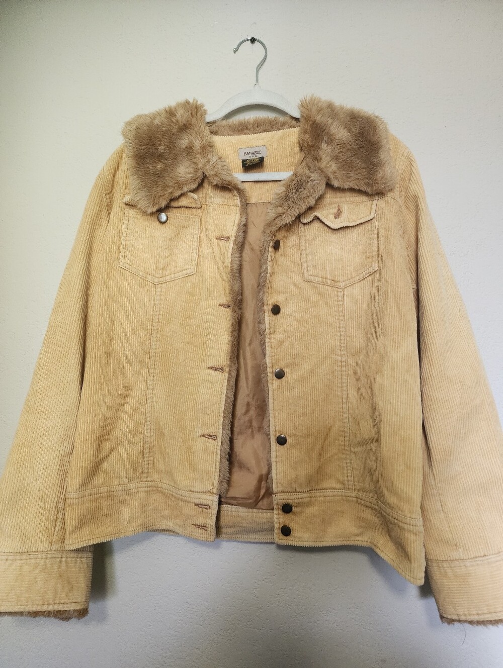 Corduroy Sherpa-Lined Jean Jacket in Beige - Women